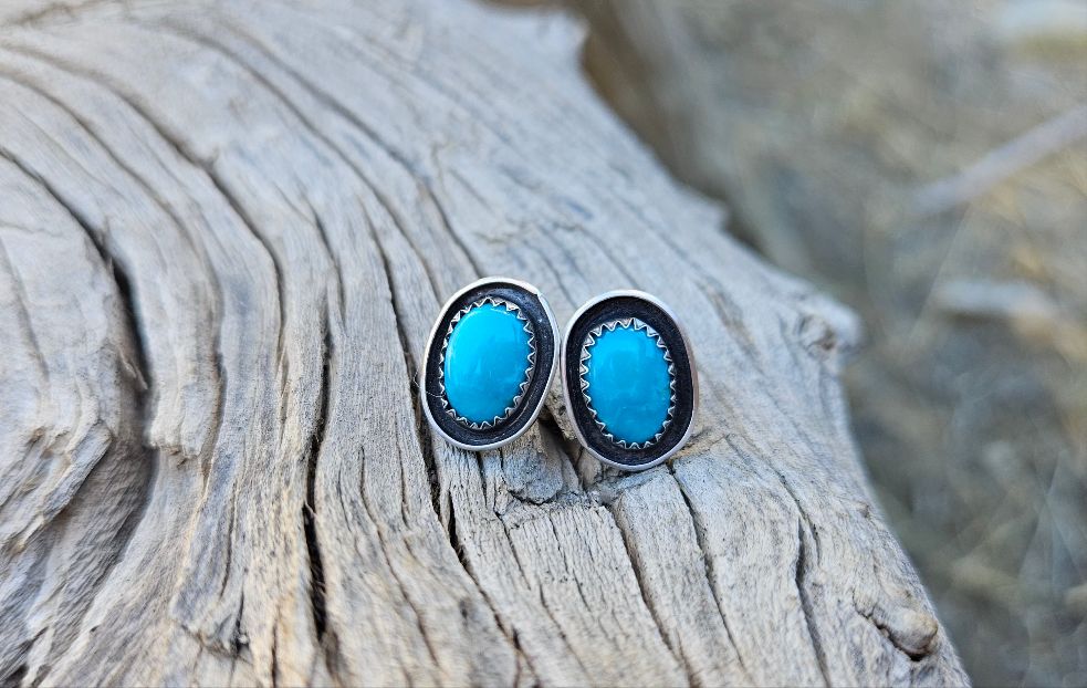 Dainty Kingman Turquoise and solid Sterling Silver earrings.