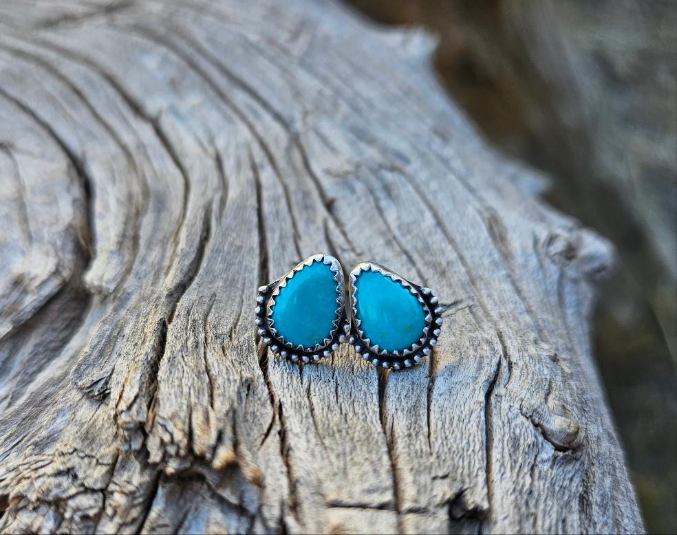 Dainty Kingman Turquoise and solid Sterling Silver earrings.