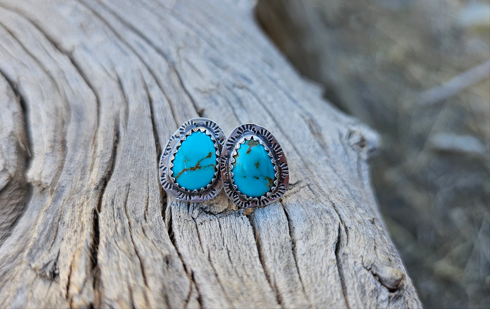 Dainty Kingman Turquoise and solid Sterling Silver earrings.
